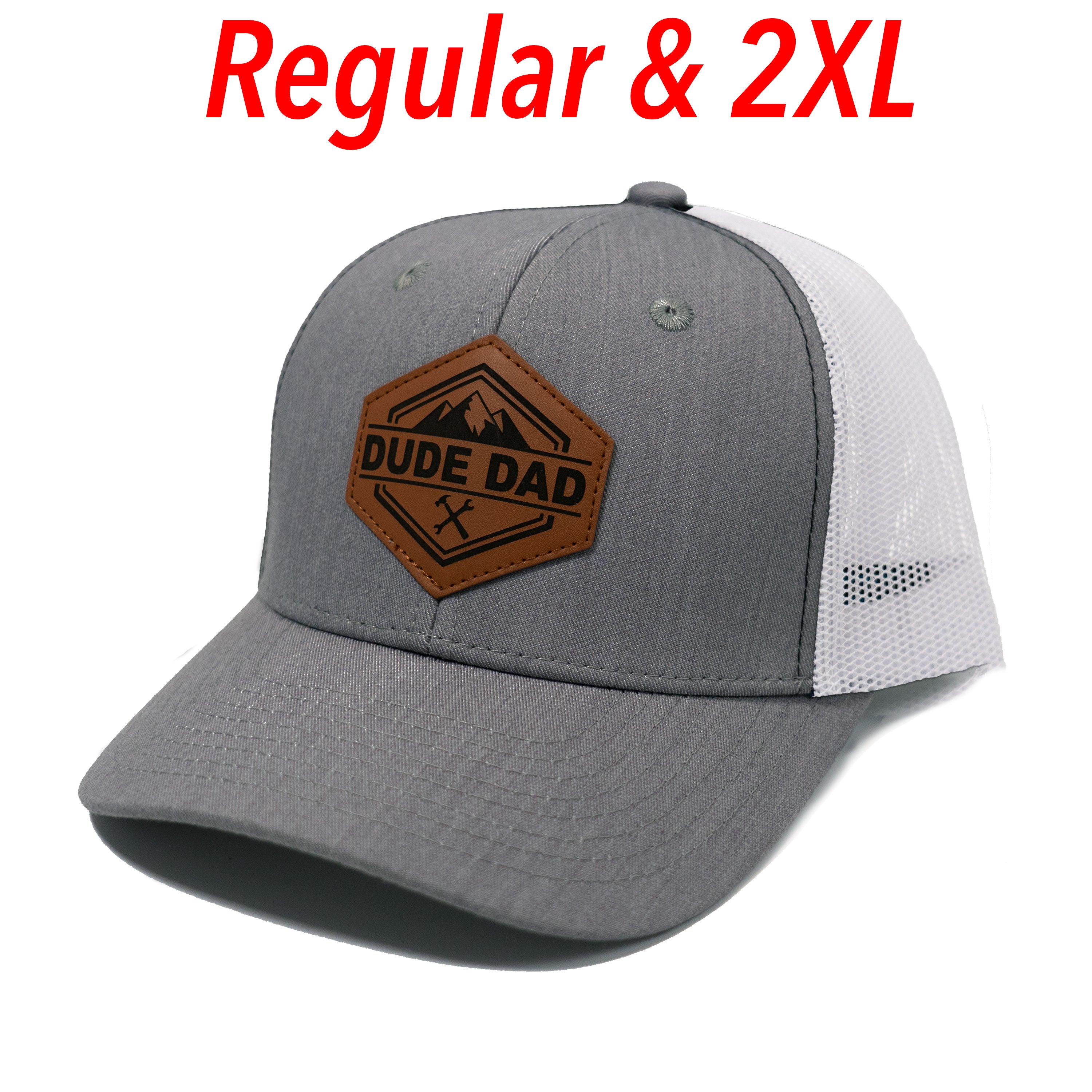 Faux Leather Patch Hat - Grey/White Trucker Snapback 2XL (61cm)
